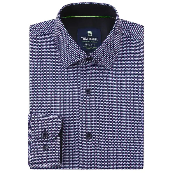 Tom Baine Men's Slim Fit Performance Long Sleeve Printed Dress Shirt
