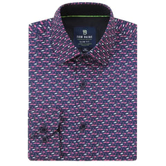 Tom Baine Men's Slim Fit Performance Long Sleeve Printed Dress Shirt