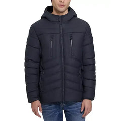 Men's Quilted Faux Leather Hooded Jacket