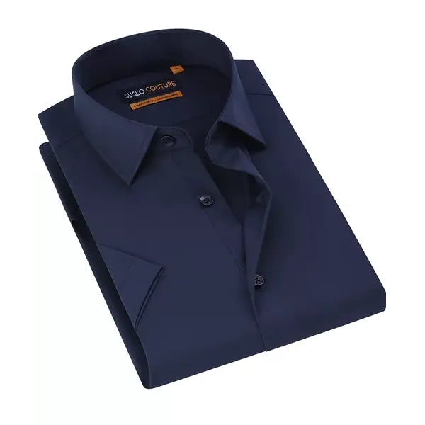 Suslo Couture Men's Slim Fit Performance Short Sleeves Solid Button Down Shirt