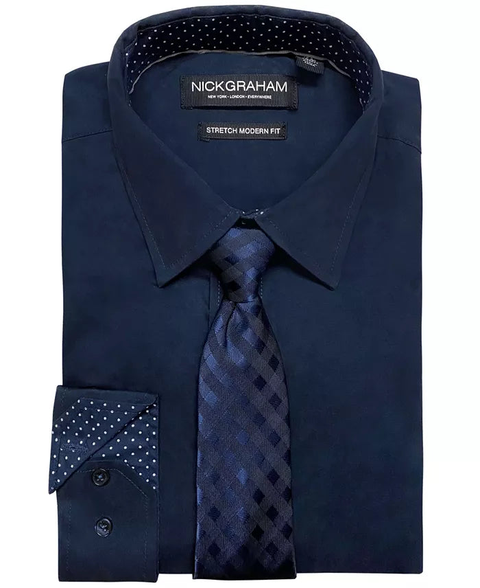 Nick Graham Men's Modern-Fit Stretch Dress Shirt & Tonal Plaid Tie Set