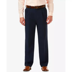 Haggar Men's Expandable Waist Pleated Stretch Dress Pants