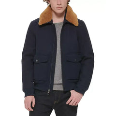 Men's Faux-Fur-Collar Bomber Jacket