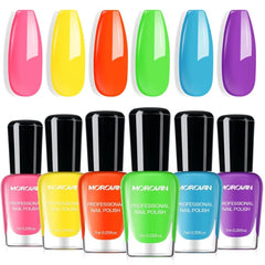 Morovan Fingernail Polish Set – 6 Color Quick Air Dry Pack – Neon, Blue, Lilac, & Glitter Themes – Regular Polish for DIY Art