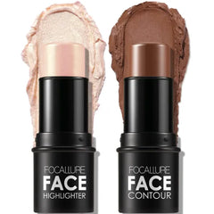 FOCALLURE 2 Pcs Mineral Cream Contour Stick,Moisturize Highlighter and Bronzer Pen,Non Stick Face Brightens & Shades Pencil, Long Lasting & Smooth Gliding Face Illuminator Makeup