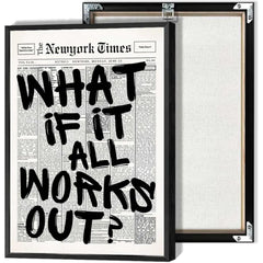 Drimiler Retro Black And White Newspaper Poster What If It All Works Out Canvas Wall Art Positive Affirming Quote Minimalist Prints Painting For Home Bedroom Dorm Wall Decor 8x12in Unframed