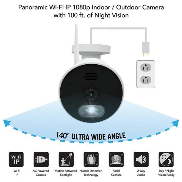 Night Owl Panoramic HD Wi-Fi IP Camera With Spotlight (WM-CAM-WAWNP2L) White