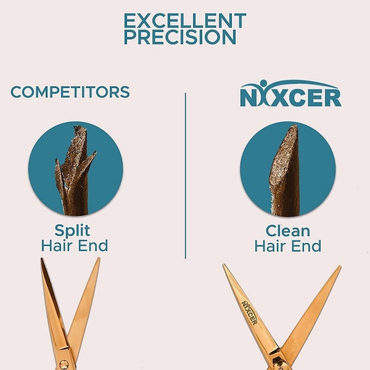 Nixcer Professional Series Sharp Razor Edge Blade, Hair Cutting Scissor 6.5" Gold