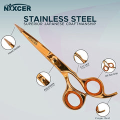 Nixcer Professional Series Sharp Razor Edge Blade, Hair Cutting Scissor 6.5" Gold