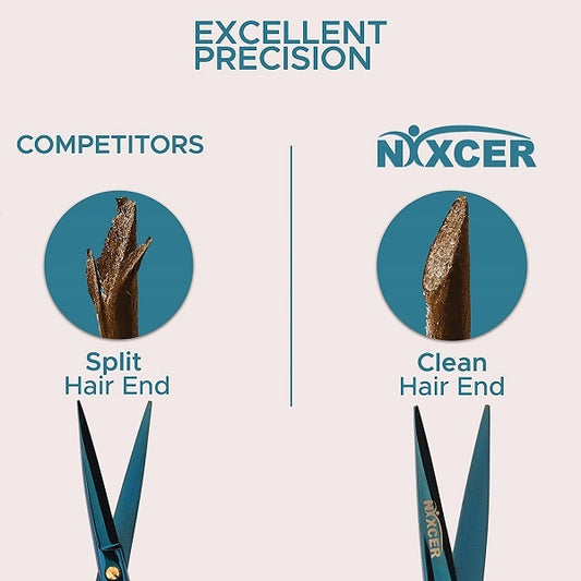 Nixcer Professional Series Sharp Razor Edge Blade, Hair Cutting Scissor 6.5" Blue / Gold