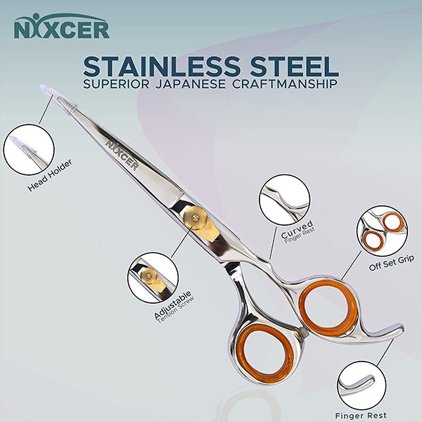 Nixcer Razor Edge Stainless Steel Barber Hair Cutting Scissor 6.5″ Silver / Gold