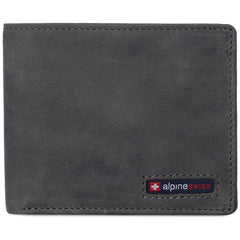 Alpine Swiss Men's Leather RFID Bifold Wallet - 2 ID Windows & Divided Bill Section