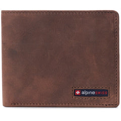 Alpine Swiss Men's Leather RFID Bifold Wallet - 2 ID Windows & Divided Bill Section