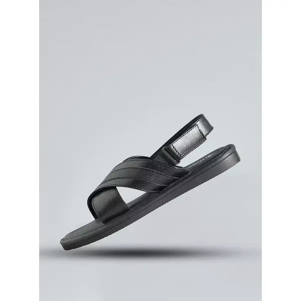 Monotone | Cross Strap Sandals with Hook and Loop Closure - Black