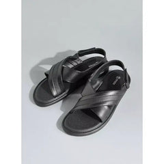 Monotone | Cross Strap Sandals with Hook and Loop Closure - Black