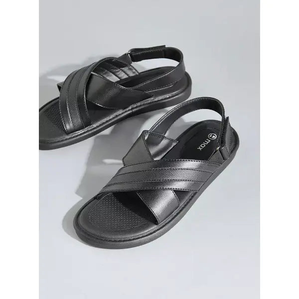 Monotone | Cross Strap Sandals with Hook and Loop Closure - Black