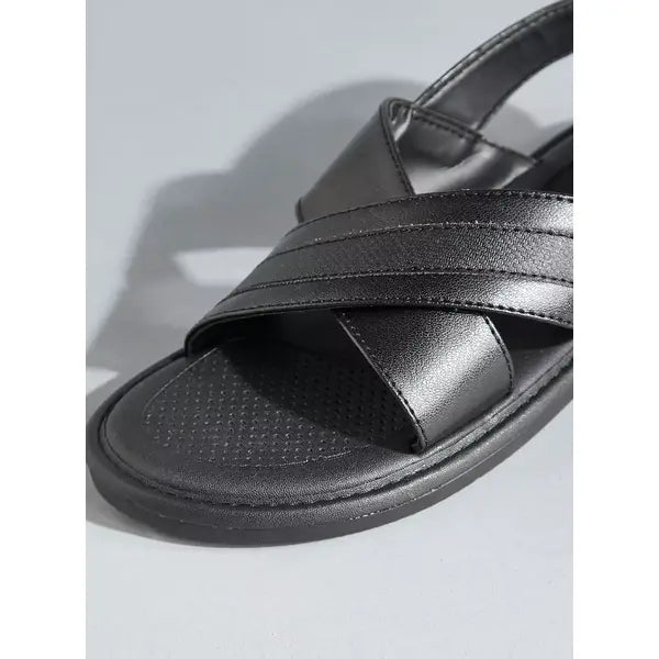 Monotone | Cross Strap Sandals with Hook and Loop Closure - Black