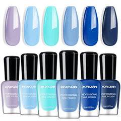 Morovan Fingernail Polish Set – 6 Color Quick Air Dry Pack – Neon, Blue, Lilac, & Glitter Themes – Regular Polish for DIY Art