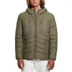 Men's Quilted Faux Leather Hooded Jacket