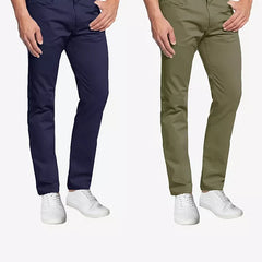 Galaxy By Harvic Men's 5-Pocket Ultra-Stretch Skinny Fit Chino Pants, Pack of 2