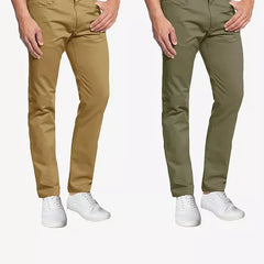 Galaxy By Harvic Men's 5-Pocket Ultra-Stretch Skinny Fit Chino Pants, Pack of 2