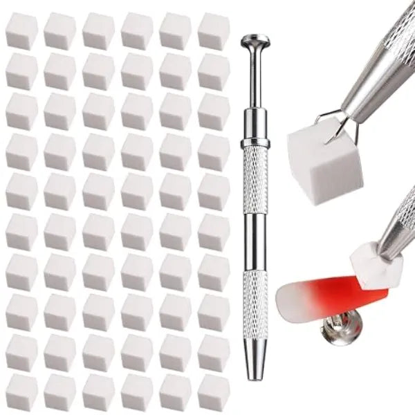 Fcozpjk Soft Sponges with Grabbing Pen for Ombre and Aura Nail Art with Brush, Professional Manicure Nail Art Tools Accessories Supplies, 100 Pieces