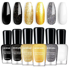 Morovan Fingernail Polish Set – 6 Color Quick Air Dry Pack – Neon, Blue, Lilac, & Glitter Themes – Regular Polish for DIY Art
