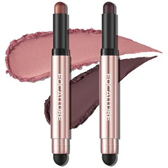FOCALLURE 2PCS No Crease Eyeshadow Stick,Shimmer and Matte Cream Eyeshadow Pencil Crayon,Long Lasting Waterproof Eye Brightener Stick With Blending Brush
