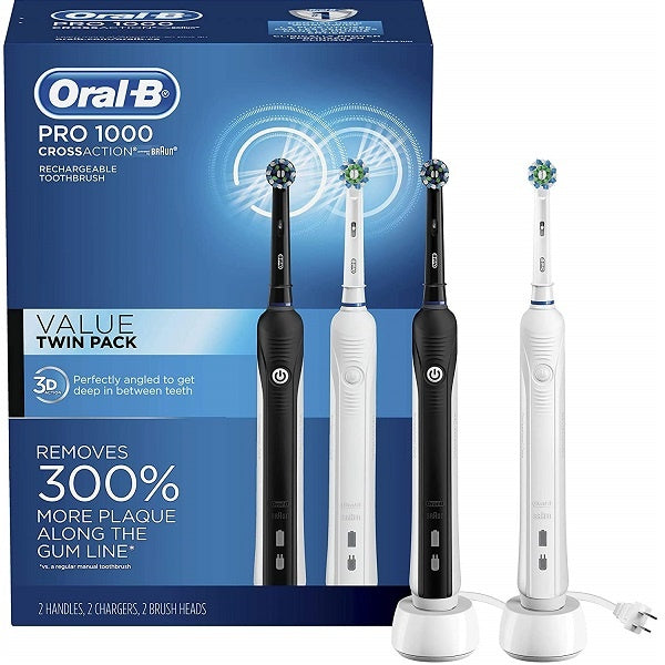 Oral-B Pro 1000 CrossAction Rechargeable Electric Toothbrush (TWIN PACK) (069055886748) - White/Black