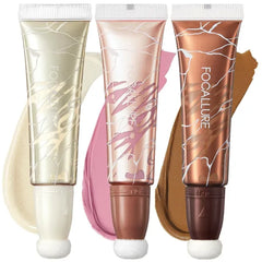 FOCALLURE 3 PCS Liquid Contour Stick,Moisturizing Highlighter,Blush and Bronzer,Silky Cream Contouring Pen with Soft Cushion Applicator,Long Lasting Face Illuminator Makeup