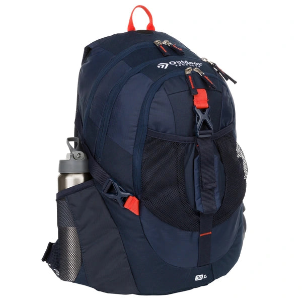 Outdoor Products Vortex 30L Backpack with Water Bottle, Durable Blue Polyester Backpack for Adults and Teens