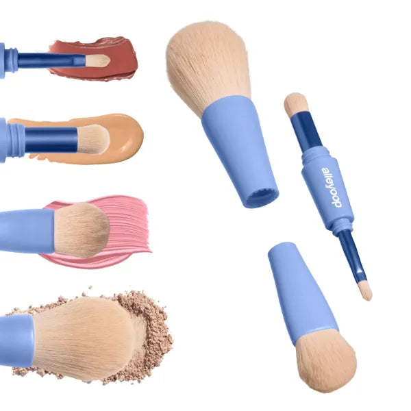Alleyoop Vegan 4-in-1 Makeup Brush Set – All-in-One Travel Tool for Powder, Blending, Eyeshadow & Blush