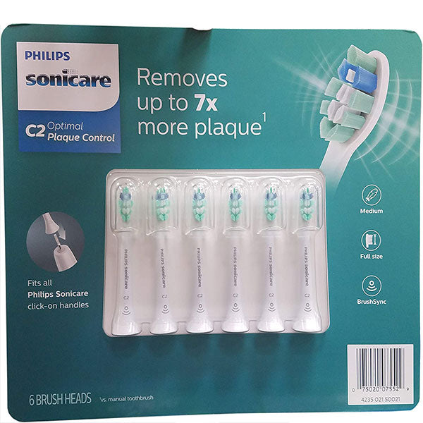 Philips Sonicare C2 Optimal Plaque Control 6 Brush Heads Toothbrush (HX9026/80) - White