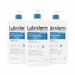 Lubriderm Fragrance-Free Daily Moisture Lotion with Pro-Ceramide, Shea Butter & Glycerin – Face, Hand & Body Moisturizer for Sensitive Skin, 24 fl oz Each (Single or Pack of 3)