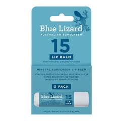 BLUE LIZARD Mineral SPF 15 Lip Balm Pack – Broad Spectrum Sun Protection with Coconut Flavor, Natural Oils & Kakadu Plum 0.13 (Oz)