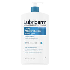 Lubriderm Fragrance-Free Daily Moisture Lotion with Pro-Ceramide, Shea Butter & Glycerin – Face, Hand & Body Moisturizer for Sensitive Skin, 24 fl oz Each (Single or Pack of 3)