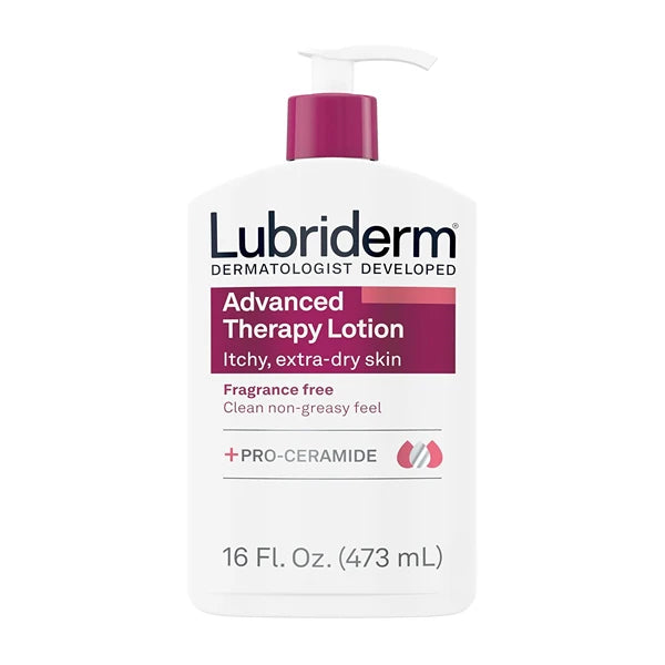 Lubriderm Advanced Therapy Fragrance Free Moisturizing Hand & Body Lotion + Pro-Ceramide with Vitamins E & Pro-Vitamin B5, Intense Hydration for Itchy, Extra Dry Skin, Non-Greasy, 16 fl. oz