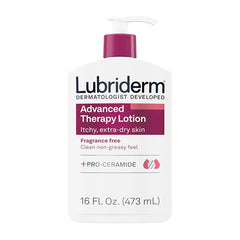 Lubriderm Advanced Therapy Fragrance Free Moisturizing Hand & Body Lotion + Pro-Ceramide with Vitamins E & Pro-Vitamin B5, Intense Hydration for Itchy, Extra Dry Skin, Non-Greasy, 16 fl. oz