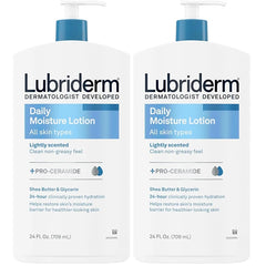 Lubriderm Daily Moisture Lotion + Pro-Ceramide, Shea Butter & Glycerin, Hydrating Face, Hand & Body Lotion, 24-hour Moisturizer for Dry Skin, Paraben & Dye Free, Scented, Non-Greasy, 24 FL OZ