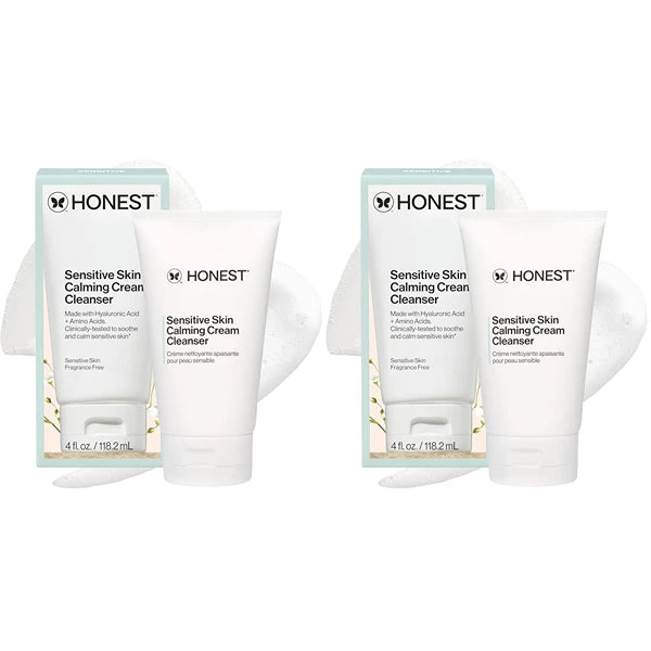 Honest Beauty Sensitive Skin Calming Cream Cleanser, Gently Cleanses Hydrates Calms, Hypoallergenic, Fragrance-Free, Vegan, 4 fl oz