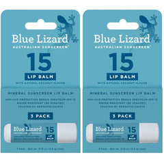 BLUE LIZARD Mineral SPF 15 Lip Balm Pack – Broad Spectrum Sun Protection with Coconut Flavor, Natural Oils & Kakadu Plum 0.13 (Oz)