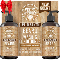 Viking Revolution Beard Wash & Beard Conditioner Set with Argan & Jojoba Oils - Softens and Strengthens - Beard Shampoo with Beard Oil (17 oz)