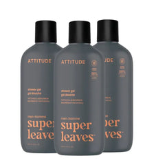 ATTITUDE Shower Gel Body Wash for Men, 98% Natural Origin Ingredients, Paraben & Phthalate Free, EWG Verified, Cleanses Without Drying - 14 Fl Oz