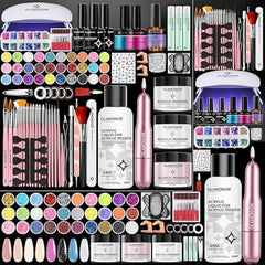 Glamonade Acrylic Nail Kit for Beginners Clear Pink Acrylic Powder Set Professional Nails Kit Acrylic Set with UV Light and Glitter Powder for Home DIY