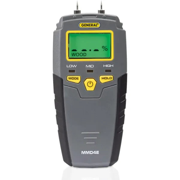 General Tools MMD4E Digital Moisture Meter, Water Leak Detector, Moisture Tester, Backlit LCD Display With Audible and Visual High Medium Low Moisture Content Alerts