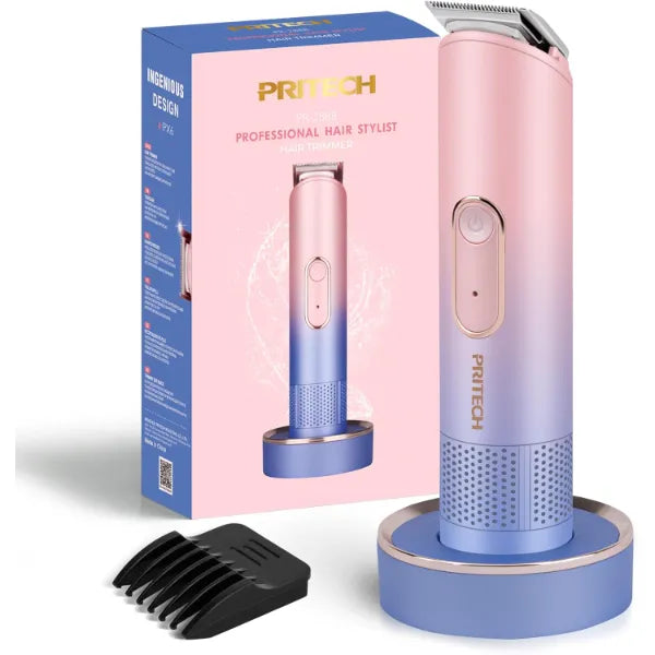 PRITECH Bikini Trimmer for Women - Rechargeable Pubic Hair Trimmer for Sensitive Skin, Wet&Dry Use, Pain-Free Electric Razor&Shaver with Standing Recharge Dock, Ideal Gift for Women