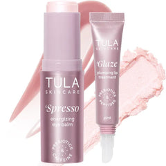 TULA Skin Care 2-Piece Duo Kit – Energizing Eye Balm & Plumping Lip Treatment – Hydrating, Brightening, and Radiance-Boosting Formula