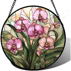 AMDERVEN Pink Rose Stained Glass Window Hanging Suncatcher Gifts for Women 6.3