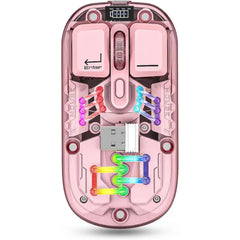 Attoe Wireless Bluetooth Mouse – Dual Mode (BT + 2.4G), Transparent Mechanical Design with Magnetic Cover, Rechargeable RGB Backlit Gaming Mouse for PC, Laptop & Tablet