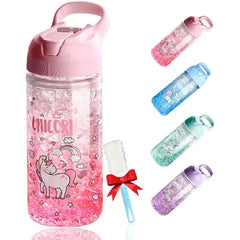OOTD Unicorn Water Bottle for Girls, Cute Girl's Bottles for School, Unicorn Water Bottle with Straw and Safety lock, 400ML/13.5oz Kids Water-Bottles for School's Kids Girlss